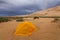 Orange tent in the Gobi Desert.