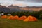 Orange tents on the Skaftafell campsite in Iceland