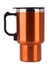 Orange thermos mug with black handle