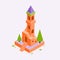 Orange tower with isometric style.