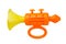 Orange toy musical trumpet. On a white background, isolated