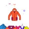Orange track jacket filled line icon, garments simple illustration