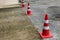 Orange traffic cone are placed to protect the dangers of driving