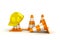 Orange traffic cones and a yellow safety helmet,