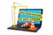 Orange Traffic Cones and Yellow Tower Crane over Laptop with Under Construction Tape. 3d Rendering