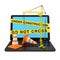 Orange Traffic Cones and Yellow Tower Crane over Laptop with Under Construction Tape. 3d Rendering