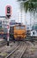 Orange Train locomotive approaching to Bangkok Rai