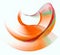 Orange transparent rounded wavy elements with a red and green stripe form a semicircular frame on a white background.