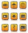 Orange travel icon luggage airplane palm coctail