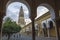 The Orange Tree Courtyard and tower of the mosque in Cordoba