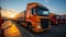 Orange truck on parking, freight transportation and logistics