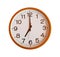 Orange wall clock isolated in seven o\'clock.