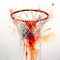 Orange Watercolor Basketball Hoop Painting In Splatter Style