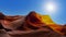 Orange wavy sandstones of Upper Antelope Canyon against sunny blue sky in Arizona, USA