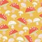 Orange with whimsical mushroom pattern background design.