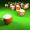 Orange white billiard balls number thirteen