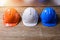 Orange, White and Blue protective safety helmet