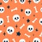 Orange and White Skulls, bones, Halloween pattern