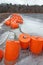 Orange Winter dry docked boat barriers