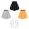 Orange women s light summer skirt with pleats. Beautiful women s summer clothing.Woman clothes single icon in cartoon