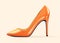 Orange women's shoes on beige background. 3D rendering illustration.