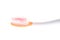 Orange worn toothbrush on isolated white background