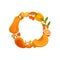 Orange wreath of monochrome vegetables and fruits. Vector illustration on white background.