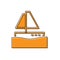 Orange Yacht sailboat or sailing ship icon isolated on white background. Sail boat marine cruise travel. Vector