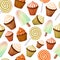 Orange and yellow sweets pattern on white background