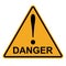 Orange yellow triangle exclamation mark word danger, vector danger hazard warning attention sign