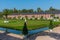 Orangerie and surrounding garden at Schwetzingen palace in Germany during sunny summer day