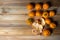 Oranges arranged on a wooden table