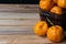 Oranges arranged on a wooden table