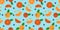 Oranges and grapefruits on blue background. Vector seamless pattern