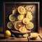 Oranges, lemons and limes on wooden tray