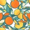 Oranges and lemons summer seamless pattern. Citrus tropical background