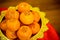 Oranges pile, on gold plated for worship in the Chinese New Year.chinese New Year`s Eve Celebration.