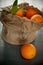 Oranges in sackcloth basket citrus fruit vitamins