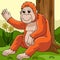 Orangutan Animal Colored Cartoon Illustration