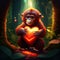 Orangutan Baby hugging heart Orangutan with a heart in the forest. Illustration. Generative AI animal ai