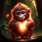 Orangutan Baby hugging heart Orangutan holding a heart in his hands. Digital painting. generative AI animal ai