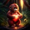 Orangutan Baby hugging heart Red orangutan holding a heart in his hands, 3d illustration AI Generated animal ai