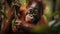Orangutan Infant Clinging to its Mother