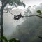 Orangutan Mother and Baby Swinging Through Lush Jungle Canopy