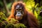 Orangutan in the rainforest of Borneo, Malaysia, Orangutan Pongo pygmaeus in the rainforest of Sumatra, Indonesia, AI Generated