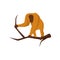 Orangutan standing on wooden branch. Large monkey with orange fur and brown face. Flat vector icon of wild jungle animal
