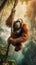 Orangutan Swinging Effortlessly through Lush Canopy of Tropical Rainforest. Generative ai