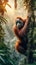Orangutan Swinging Effortlessly through Lush Canopy of Tropical Rainforest. Generative ai