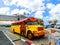 Oranjestad, Aruba - December 4, 2019: Colorful tour bus in Aruba.