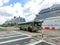 Oranjestad, Aruba - December 4, 2019: Colorful tour bus in Aruba.